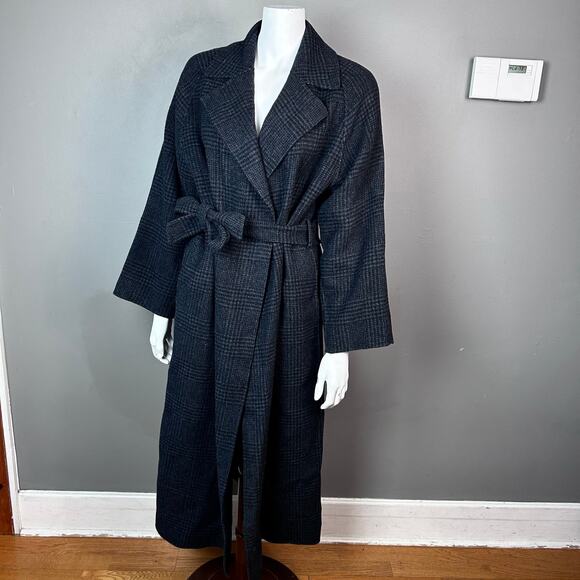 Massimo Dutti coat XS NWT wool trench houndstooth plaid gray menswear office